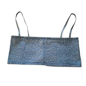 Womans Zara Denim Rhinestone Bustier Top Large Crop Top